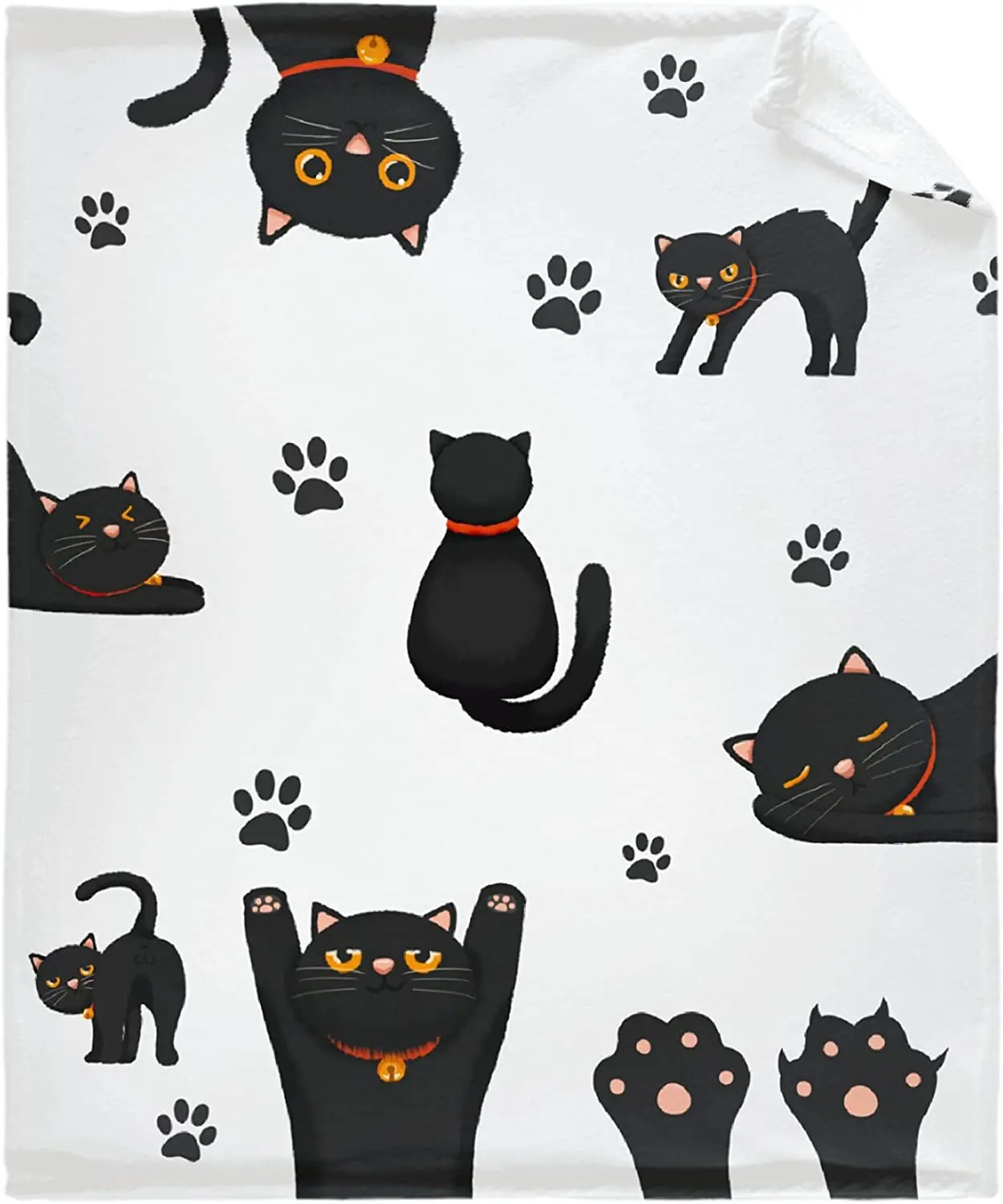 

Flannel Fleece Bed Blanket Cute Black Cat Paws Throw Blanket Lightweight Cozy for Bedroom All Season Sofa Decor Gift