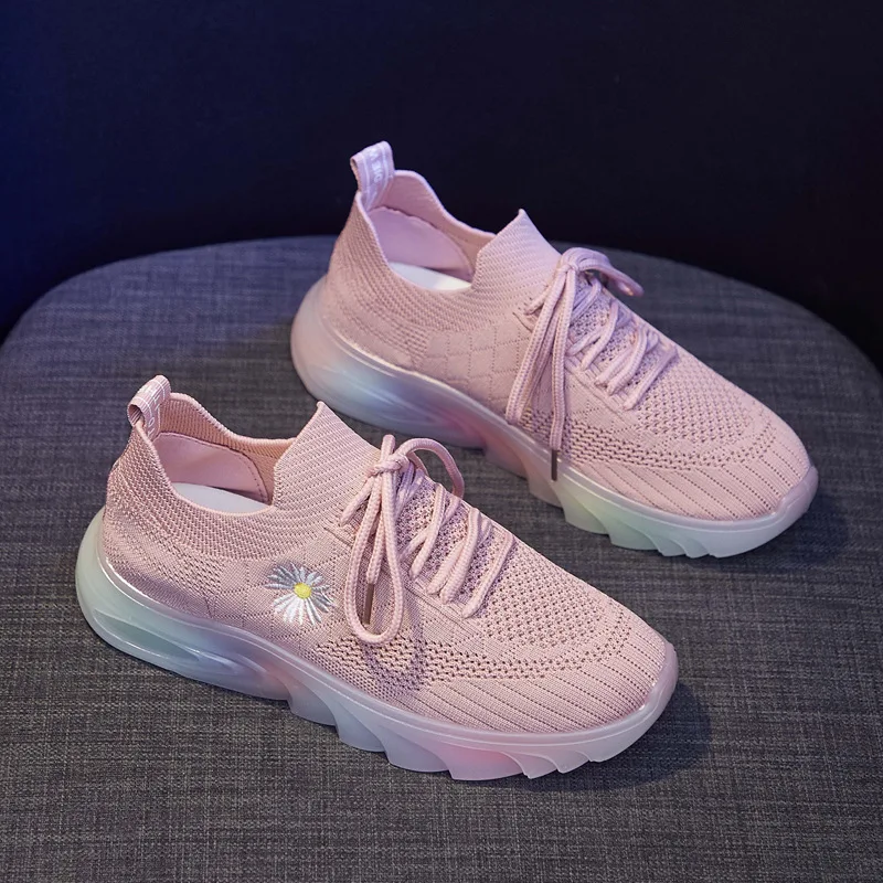 

2020 New Sneakers Shoes Woman Floral Women Shoes Mesh Breathable Flying Lace Up Soft Bottom Students Casual Shoes Plus Size