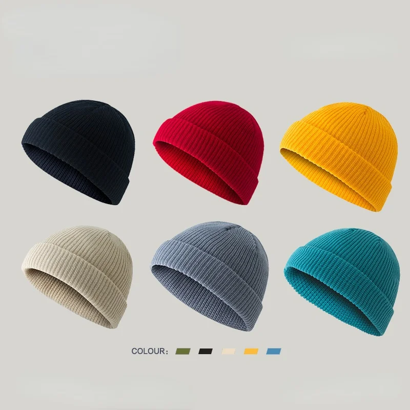 

Unisex Autumn Winter Hats Solid Short Wool Warm Skullcap Knitted Hat Beanie Casual Cap for Men Women Fashion Retro Dome Bonnets