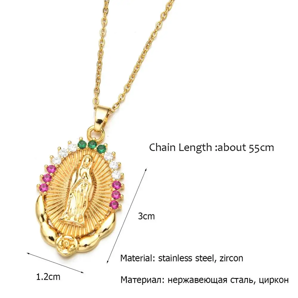 Женские ожерелья с кулоном Дева Мэри золотистого цвета стразы из нержавеющей