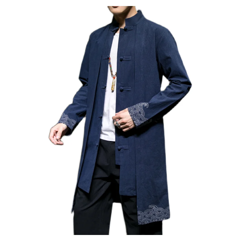 

Chinese Style Clothes Tang Suit Cotton Line Long Hanfu 2021 Ancient Style Coat National Style Robes Gown Men Windbreaker