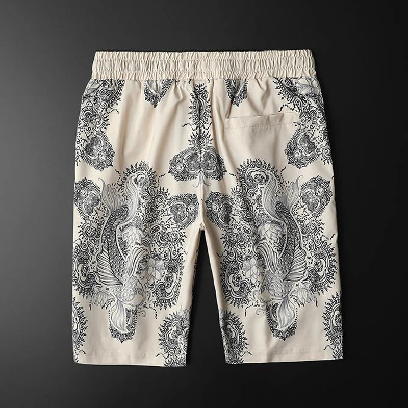 

Men's 2021 summer Korean casual suit handsome white printed short-sleeved T-shirt five-point pants two-piece suit