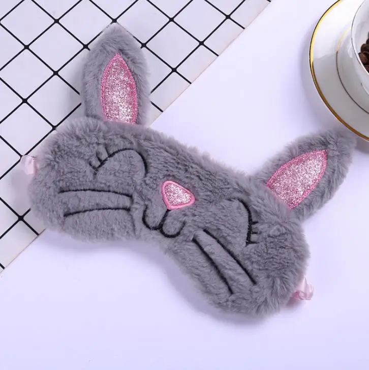 

1 Pcs Cartoon Plush Grey Cat Long Ear Rabbit Eye Mask Sleeping Mask Eye Shade Cover Blindfold Eyeshade Eyepatch Party Favors