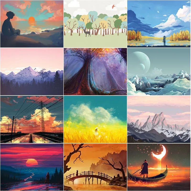 

Diamond Painting Picture Abstract Cartoon Scenery Beautiful Sky Mosaic Cross Stitch Square/round Diamond Home Rooms Decoration