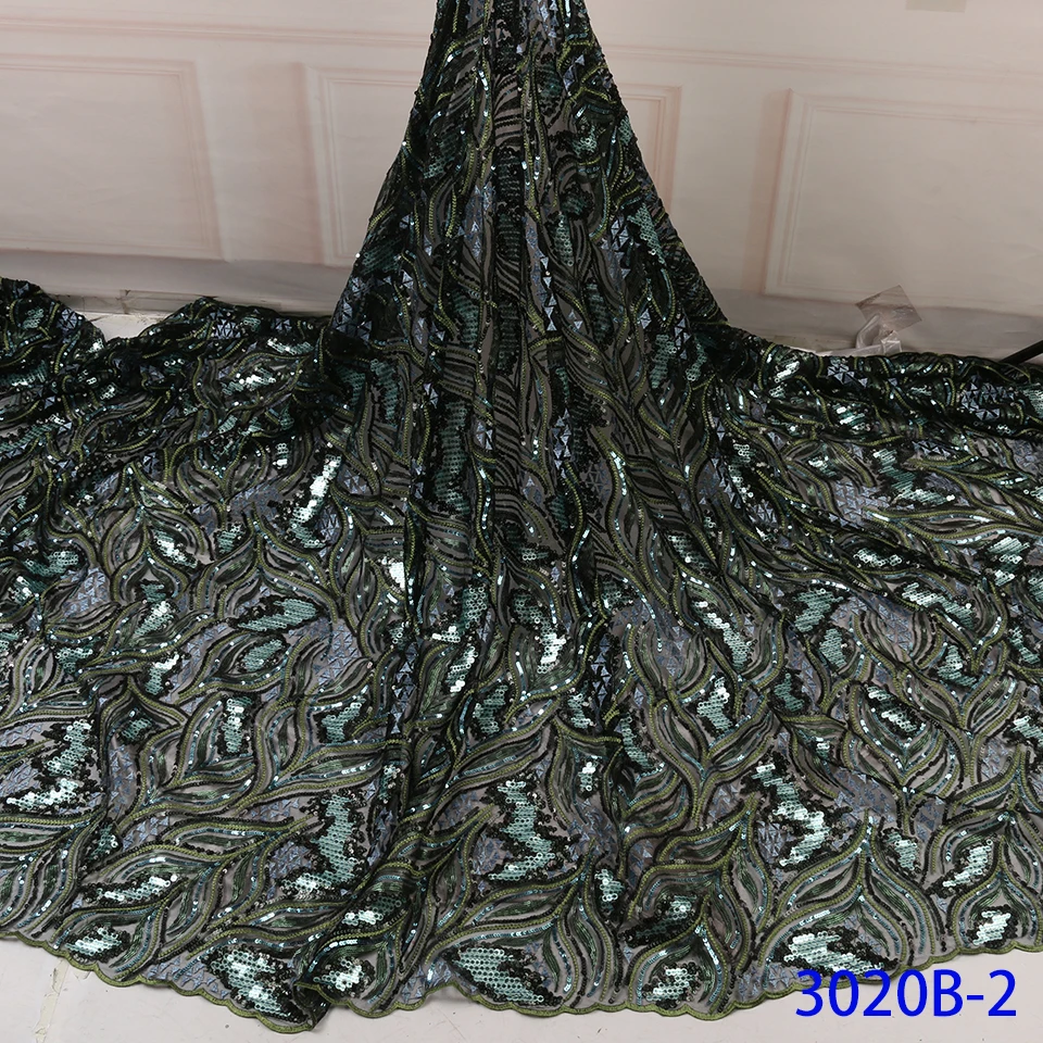 NIAI Sew African French Sequins Lace Fabric High Quality Lace Nigerian Tulle Mesh Lace Fabrics For Wedding Dress XY3020B-1