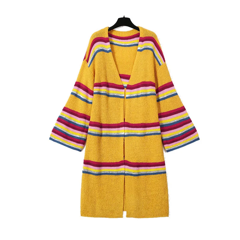 Вязаный кардиган Осенняя женская обувь 2020 Splicing/Новый свободного покроя в полоску