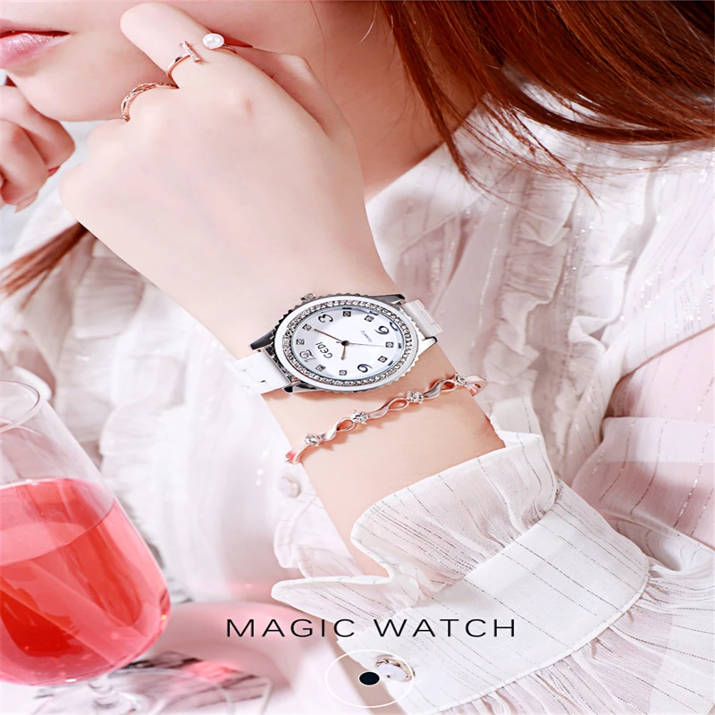 

Watch women quartz wristwatches ladies watches luxury brand shining Rhinestone Ceramic strap watch for women round clock gifts