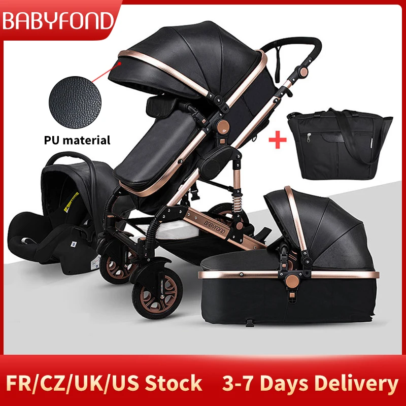 

Luxurious 3 in 1 Baby Stroller Portable Two-way Newborn Carriage Folding Pram Travel Aluminum Frame kids Car High Landscape Cart