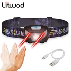 Налобный фонарь XP-G Q5, светодиодный с датчиком движения, зарядка через Usb, фонарь для кемпинга