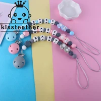 kissteether 1pcs baby raccoon silicone beads toys boy girl baby personalized name pacifier holder chain baby teething teether