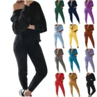 Женский трикотажный Костюм-двойка, однотонный вязаный теплый свитер без бретелек с длинными рукавами