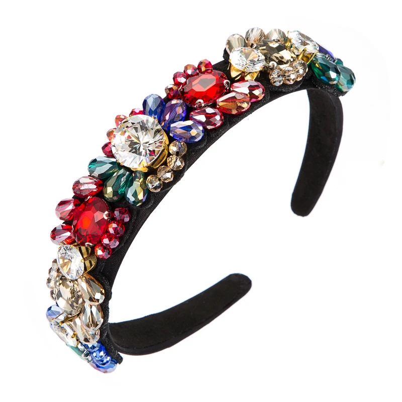 

Gorgeous Baroque Full Colorful Crystal Headband for Woman Elegant Hand Made Beaded Hairband Bridal Wedding Turban Hair Accessory