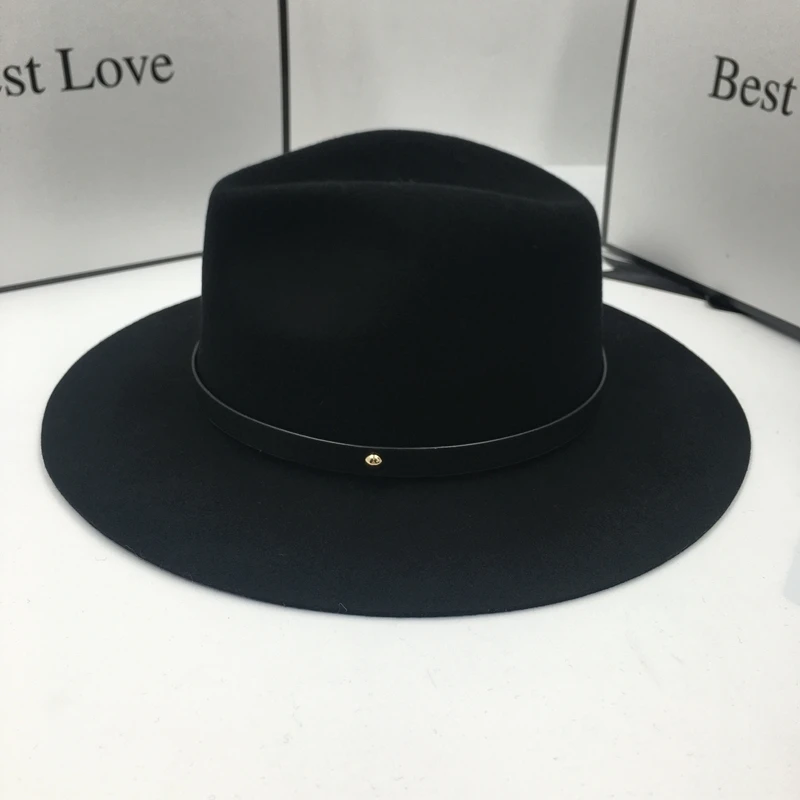 in winter New euramerican style black wool hat for men and women Belt fedoras