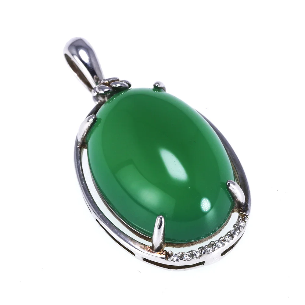 

Semi-Precious Stone Jade Crystal Pendant Real Pure 925 Sterling Silver For Women Antique Retro Women Accessories