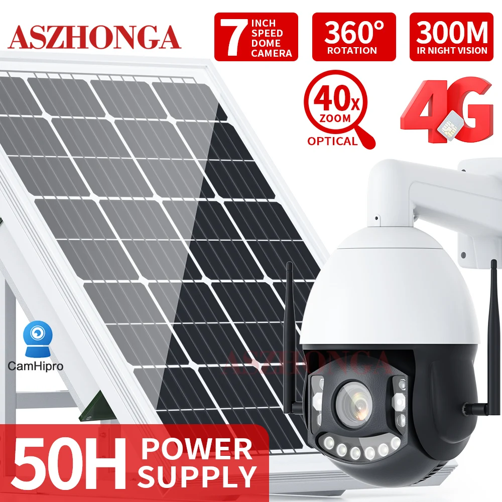 IP-камера видеонаблюдения HD, 5 Мп, PTZ, 4G, SIM-карта, 40X зум, солнечная панель 100 Вт, литиевая батарея 50A, приложение CamHipro