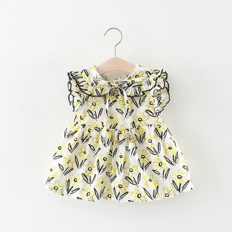 Платье для девочек летнее пляжное платье платья с оборками и рукавами-крылышками