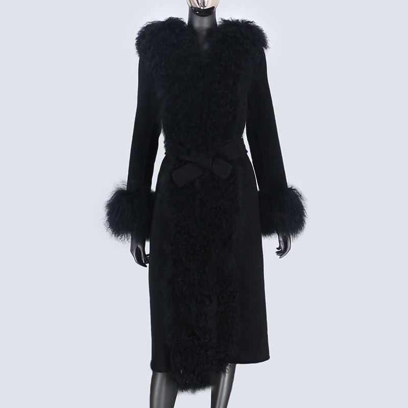 Новинка 2021 длинное кашемировое шерстяное Смешанное пальто из монгольской овцы с