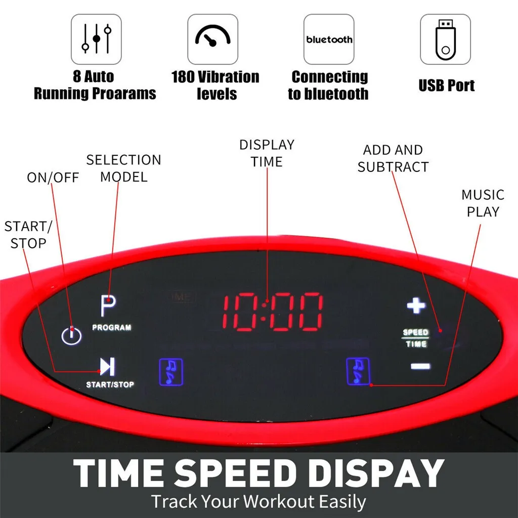 

200KG/330lb 500W Exercise Fitness Slim Vibration Machine Trainer Plate Platform Body Shaper Remote Control with Resistance Bands