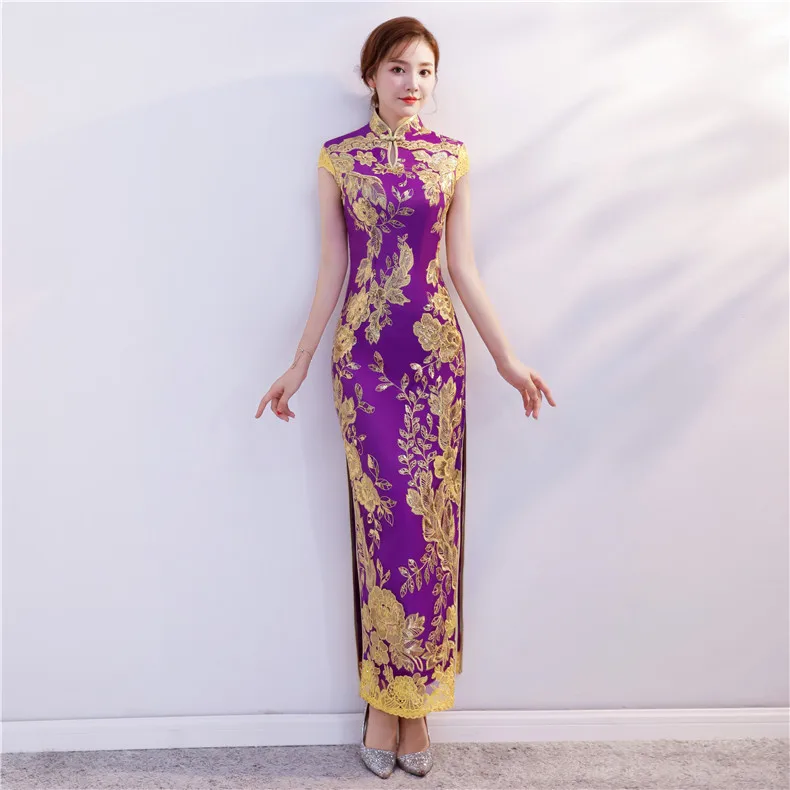 Зеленый винтажный китайский стиль чонсам свадебное платье женское кружевное