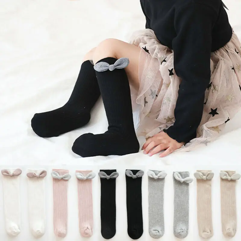 Calcetines hasta la rodilla para ni&ntilde;a, medias de princesa con lazo, botines de tubo largos hasta la rodilla, calcet&iacute;n acanalado s&oacute;lido con lazo, novedad-0