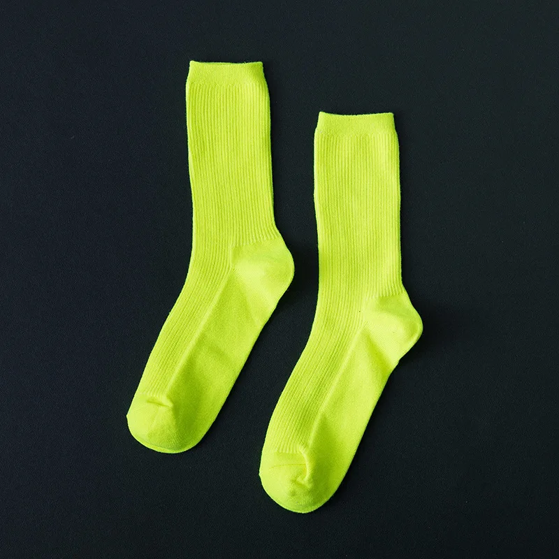 

Summer thin color socks women's tube socks ins tide long tube fluorescent color Korean candy color pile pile socks solid color