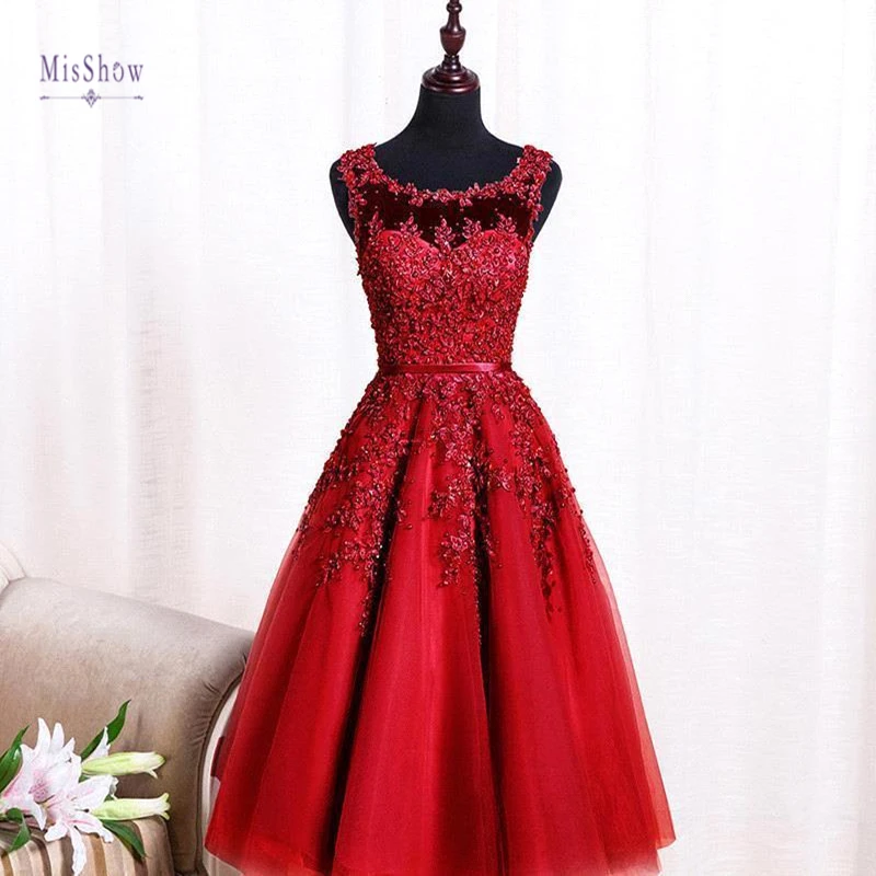 Новое поступление цветов кружевные Короткие Выпускные платья с аппликацией