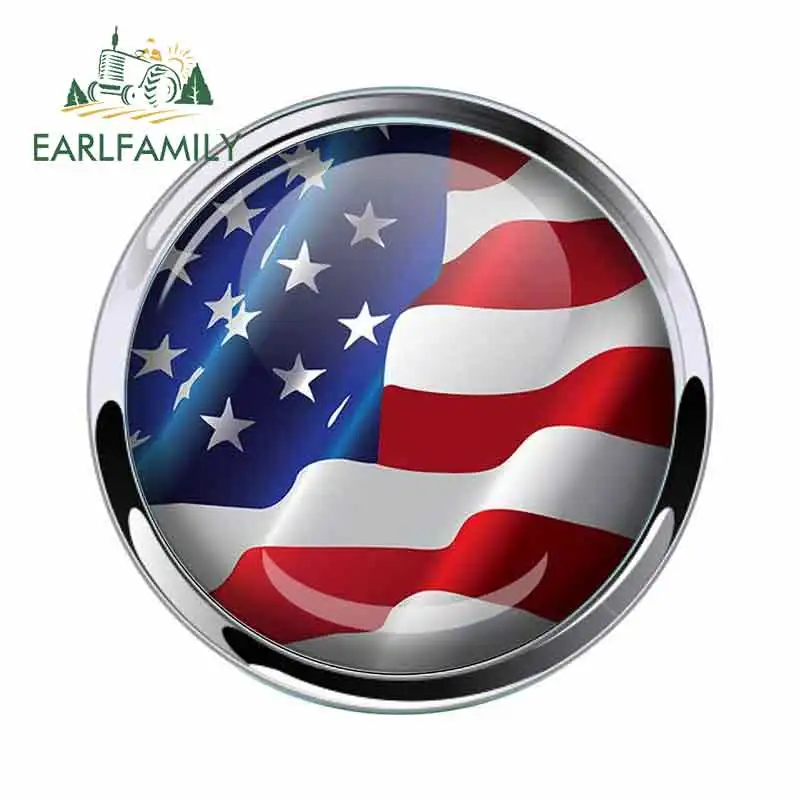 

EARLFAMILY 13 см x 13 см куполообразный Автомобильная наклейка с эмблемой с американским флагом, металлический хромированный круглый ободок, водос...