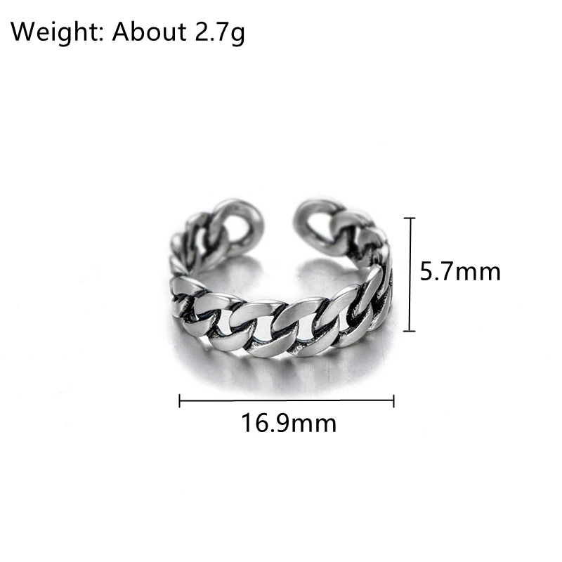 

Lispector 925 Sterling Silver Simple Retro Braided Cuban Chain Rings for Women Minimalist Vintage Open Ring Unisex Jewelry