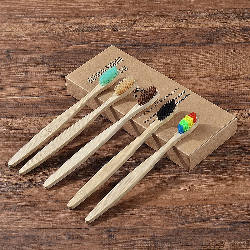 5 цветов/партия бамбуковая Зубная Щетка Оптом натуральная низкоуглеродная