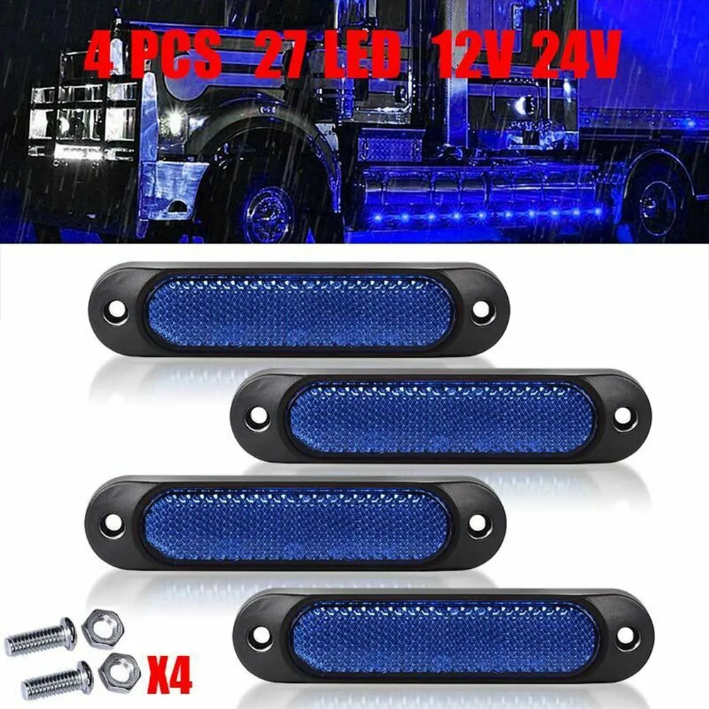 

4Pcs 27LED Side Marker Light For Car Trailer Truck Lamp Running Light Reflector Rear Tail Brake Turn Signal Light Universal