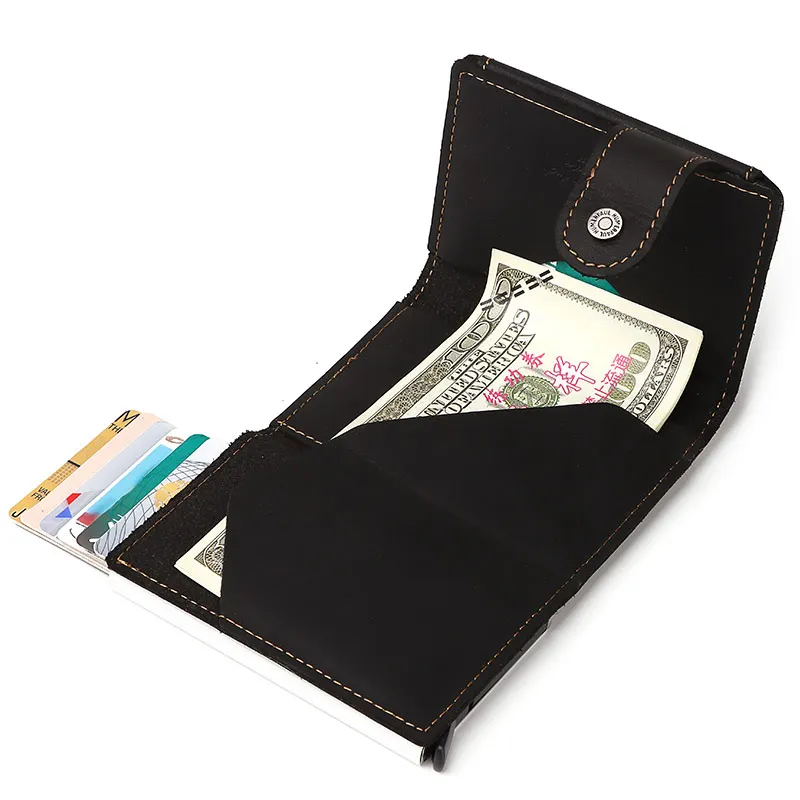 2021 rfid blocking leather mens credit card holder aluminium bank card wallet with coin pocket walet case protection purse free global shipping