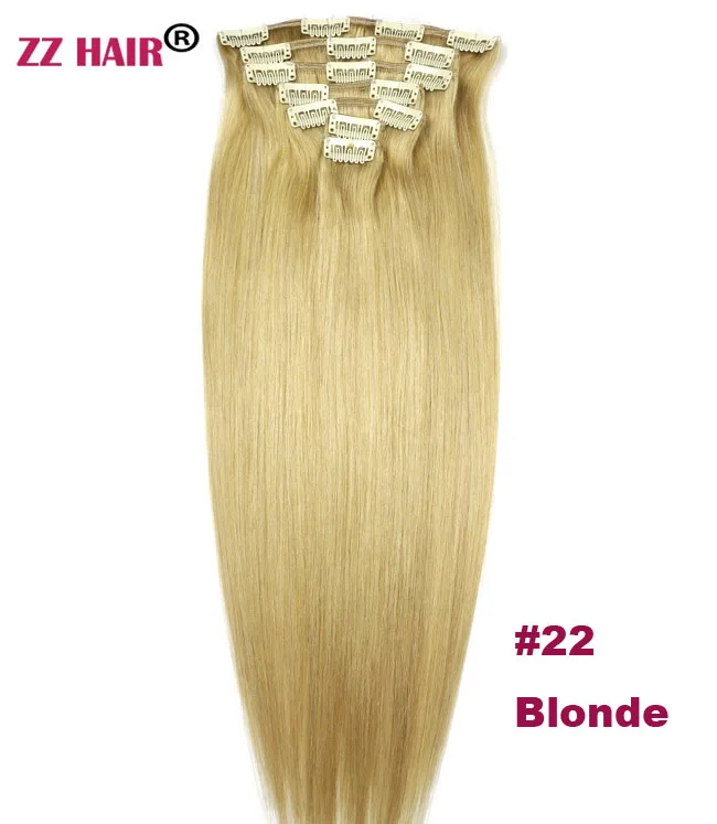 ZZHAIR 80 г 1"-20" Искусственные волосы одинаковой направленности заколки для волос в 7 шт набор человеческих волос для наращивания бразильские Натуральные Прямые Волосы - Цвет: #22