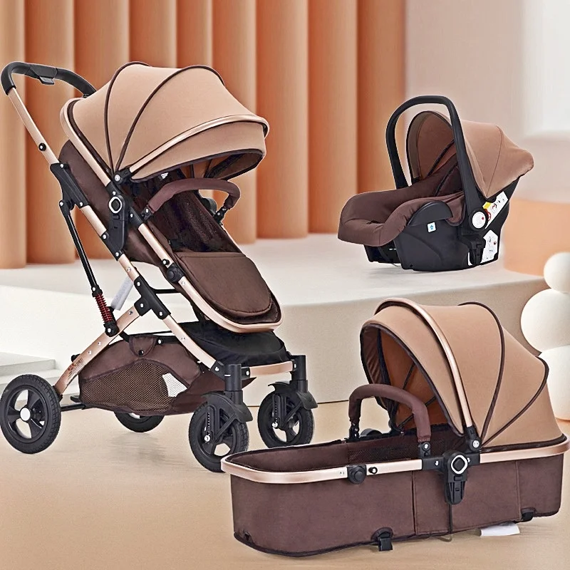 Luxury Three-in-one High Landscape Sleeping Basket Baby Stroller Lightweight Folding Shock Absorber Two-way Baby Stroller