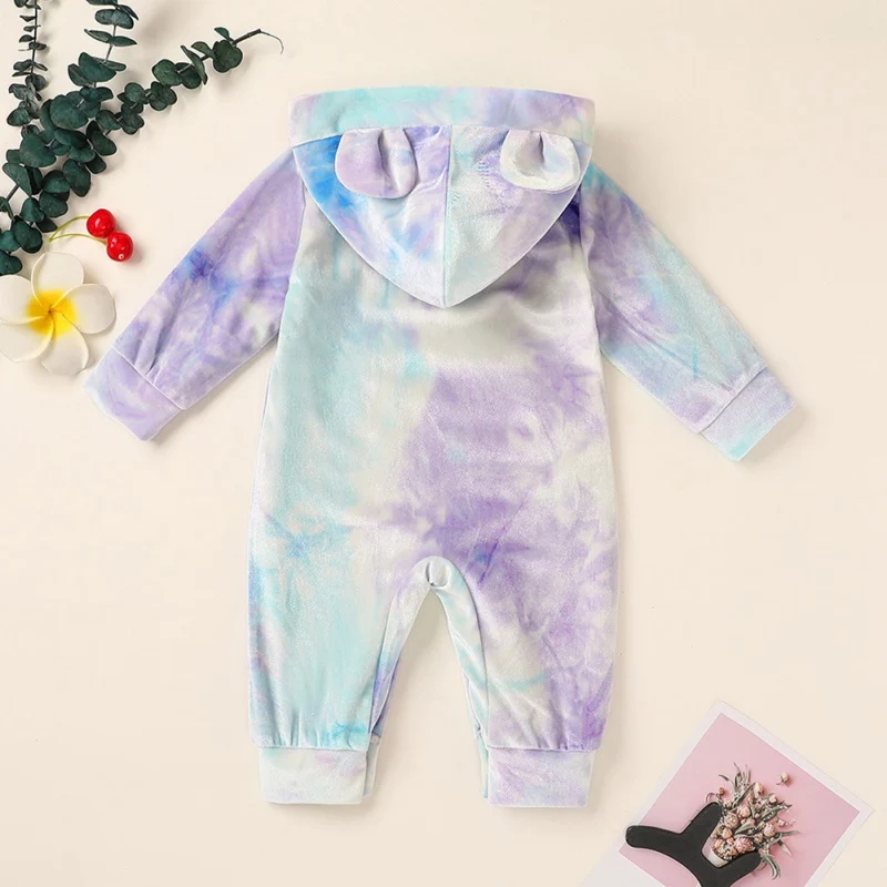 

Baby Girls Boys Romper Toddler Newborn Kids Girls Boy Long Sleeve Tie Dyeing Print Velvet Hooded Romper Jumpsuits Clothes54