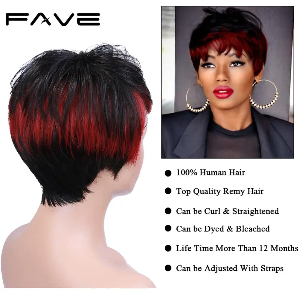 FAVE парики вырезанные феями короткие прямые из человеческих волос для черных