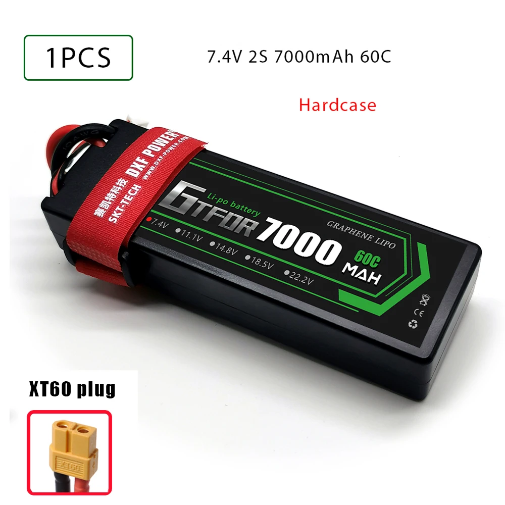 1PCS2S7000hardXT60 GTFDR Батарея Lipo 2S 4S 7,4 V 14,8 V 5200 7000mah 6500 45C 60C 100C MAX 200C Жесткий Чехол для 1:8 1:10 RC багги Truggy автомобиля - Цвет: 1PCS2S7000hardXT60