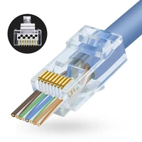 100pcs cat6 6 rj45 pass through connector cat6 cat5e rj45 ends with gold plated ethernet cable crimp plug connectors
