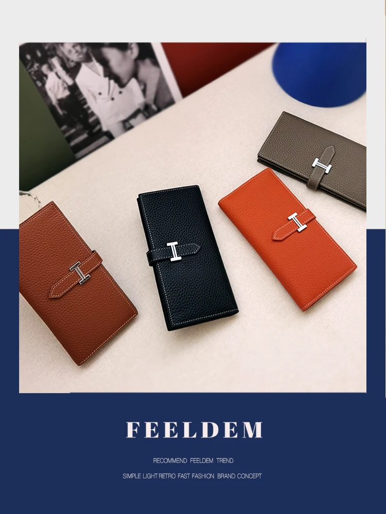 

The first layer cowhide wallet women long drawstring wallet wallet 2021 new multi-card position leather handbag