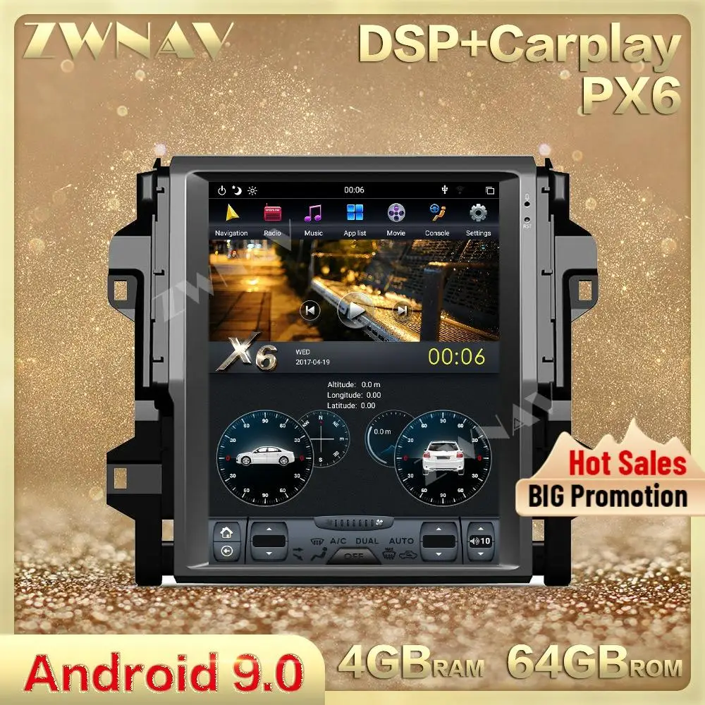 

Tesla Style vertical Screen Android 9.0 Car multimedia Player GPS Navi For Toyota Fortuner 2016-2018 Car Radio Stereo Head unit
