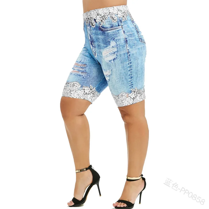 

WEPBEL Women's Lace Edge Sexy Knee Length Pants Summer Fashion Elastic High Waist Slim Fit Stretch Pencil Shorts