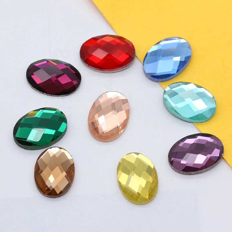 20p 13x18 мм Овальный цвет стеклянный камень фольгированная плоская задняя сторона