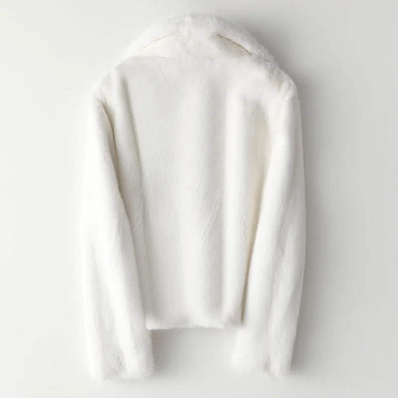 High Quality White Whole Mink Fur Coat Casual Female  Windproof Jacket Slim Solid Color Silk Liner Outwear Winter Yellow Wear