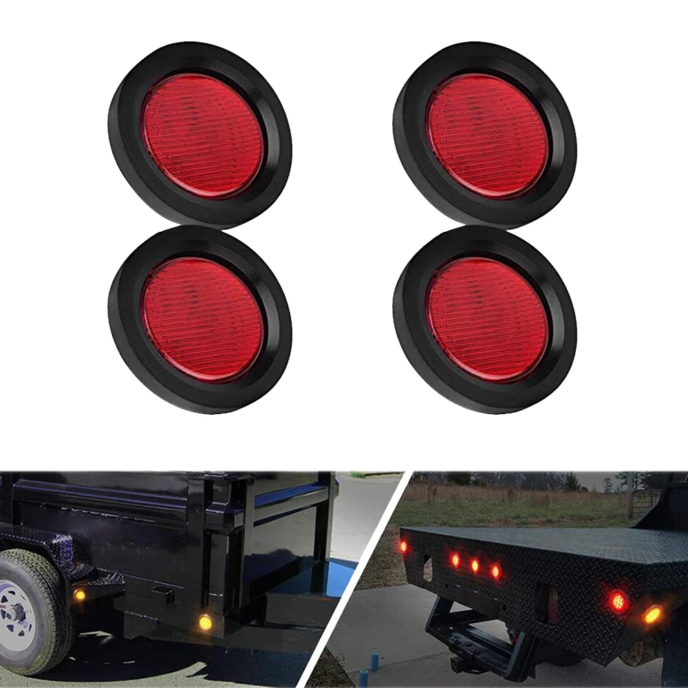 4pcs 2 inch 24V 7LED Round Trailer Side Marker Lights Front Rear Trucks Clearance Lamp Bullet Red | Автомобили и мотоциклы
