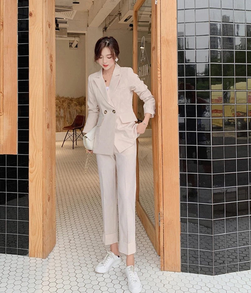 Винтажный весенний женский брючный костюм блейзер с вырезами и брюки 2020 офисная