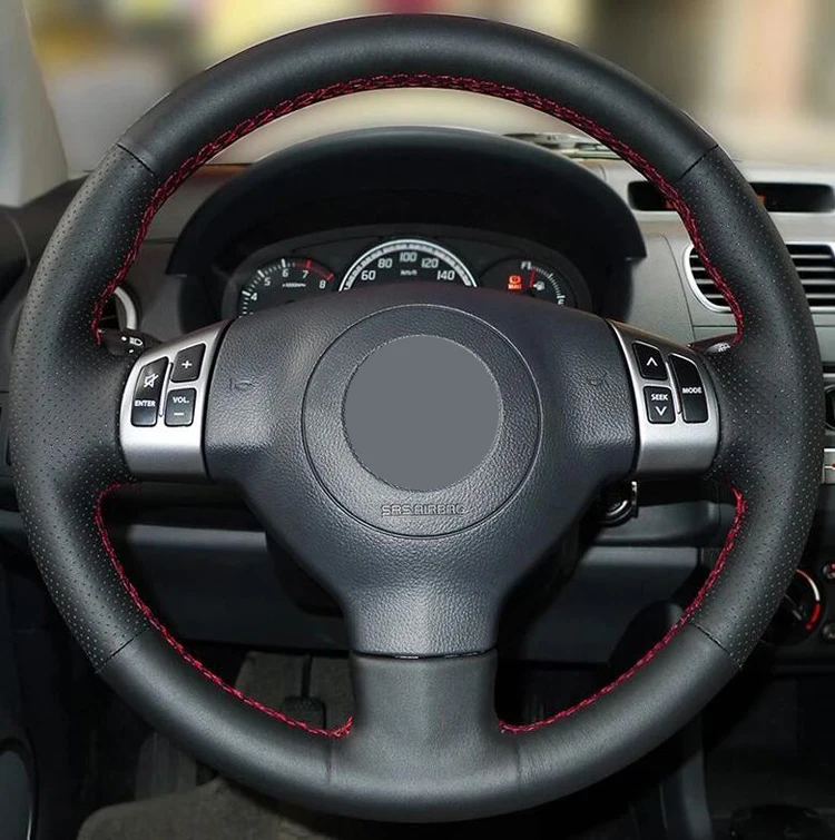 Черный верхний слой кожаный ручной работы чехол на рулевое колесо для Suzuki SX4 Alto Old