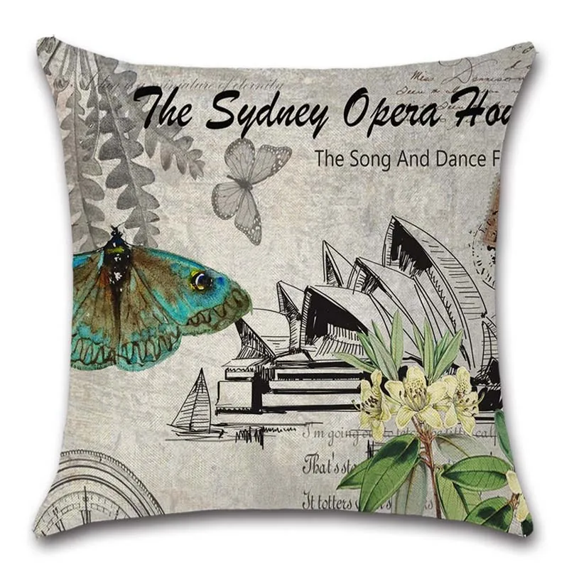 Vintage decorative painting butterfly building Cushion Cover Home sofa chair car seat kids room gift friend present pillowcase | Дом и сад