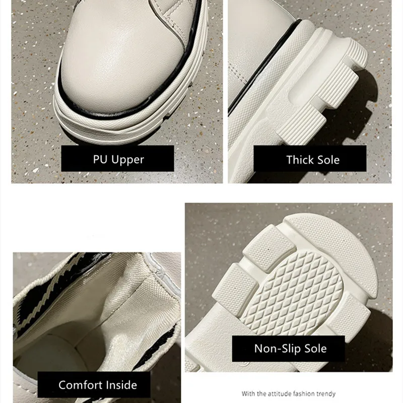 Leather Casual Shoes Martin Boots Women British Style Cozy Platform Motorcycle Boots Female Wear-resistant Black Ankle Botas