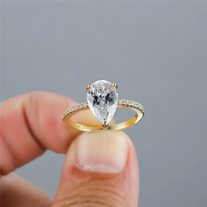 Простое модное кольцо с белым Цирконом в форме капли воды женское роскошное