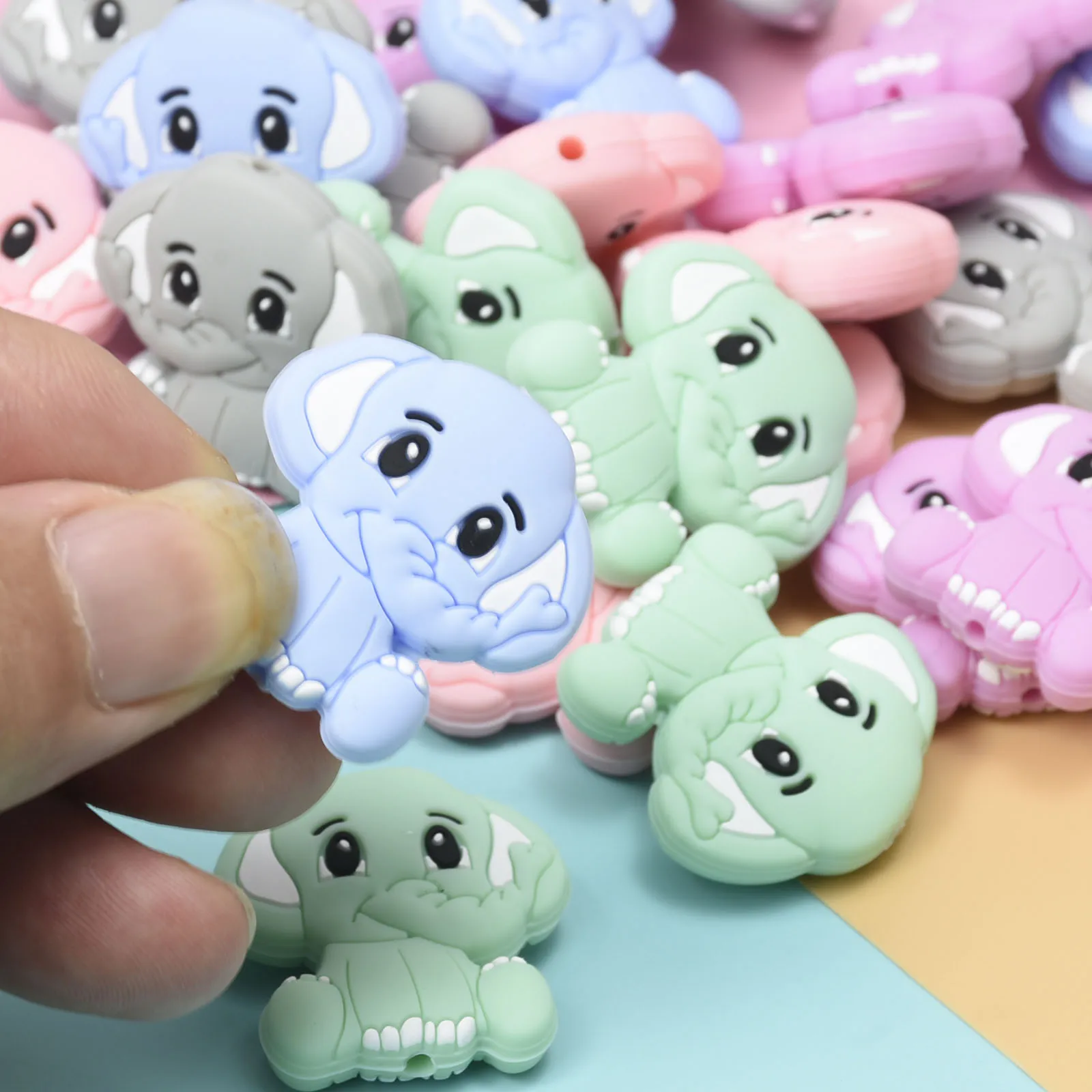 Mini cuentas de elefante de silicona sin BPA para dentici&oacute;n de beb&eacute;, cadena de chupete artesanal, cuentas de pentagrama de roedores, 10 piezas-2