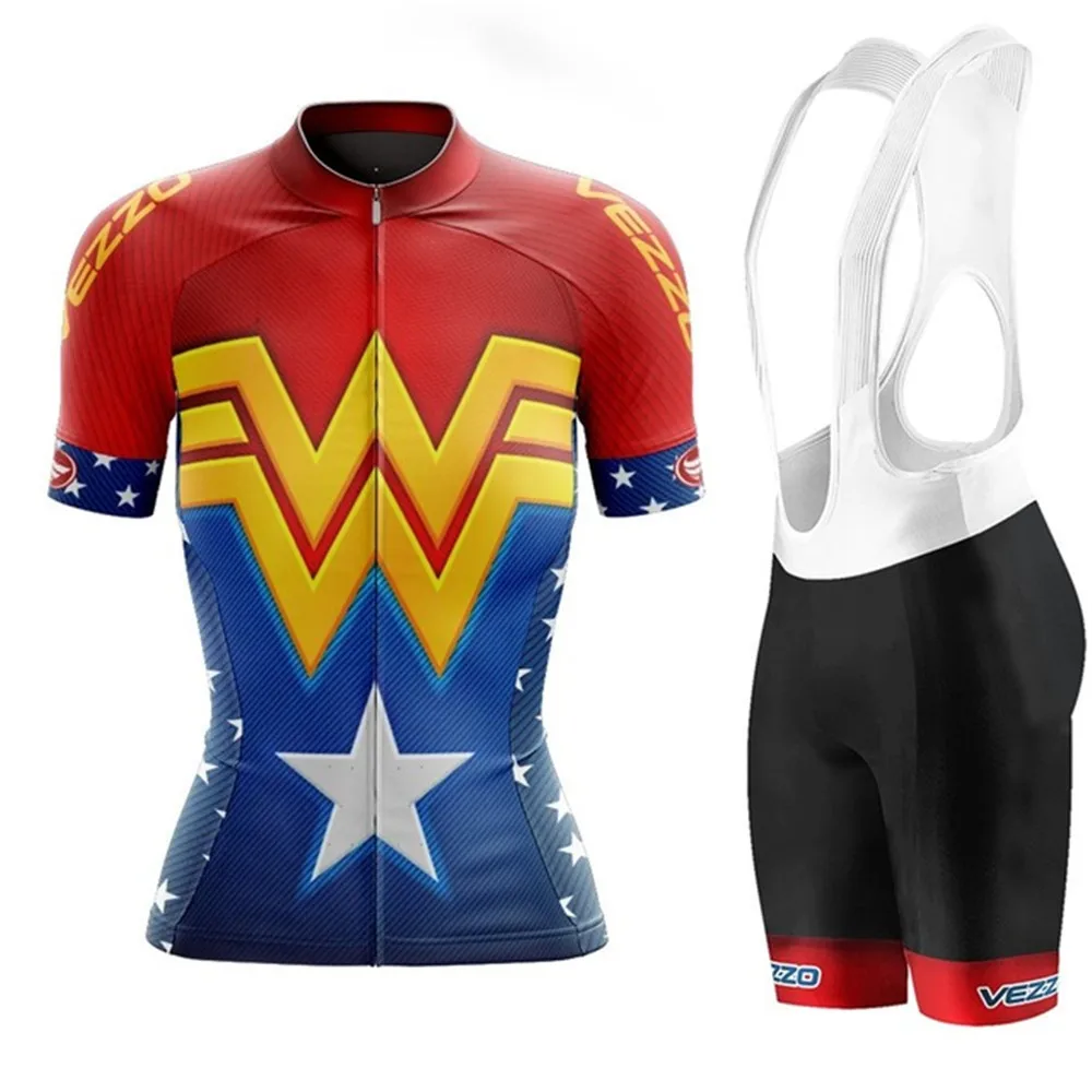 

VEZZO Women's Cycling Jersey Set Ciclismo Maillot Summer Road Bike Waer Short Sleeve Bib Shorts Kit Outdoor Team Bicycle Uniform